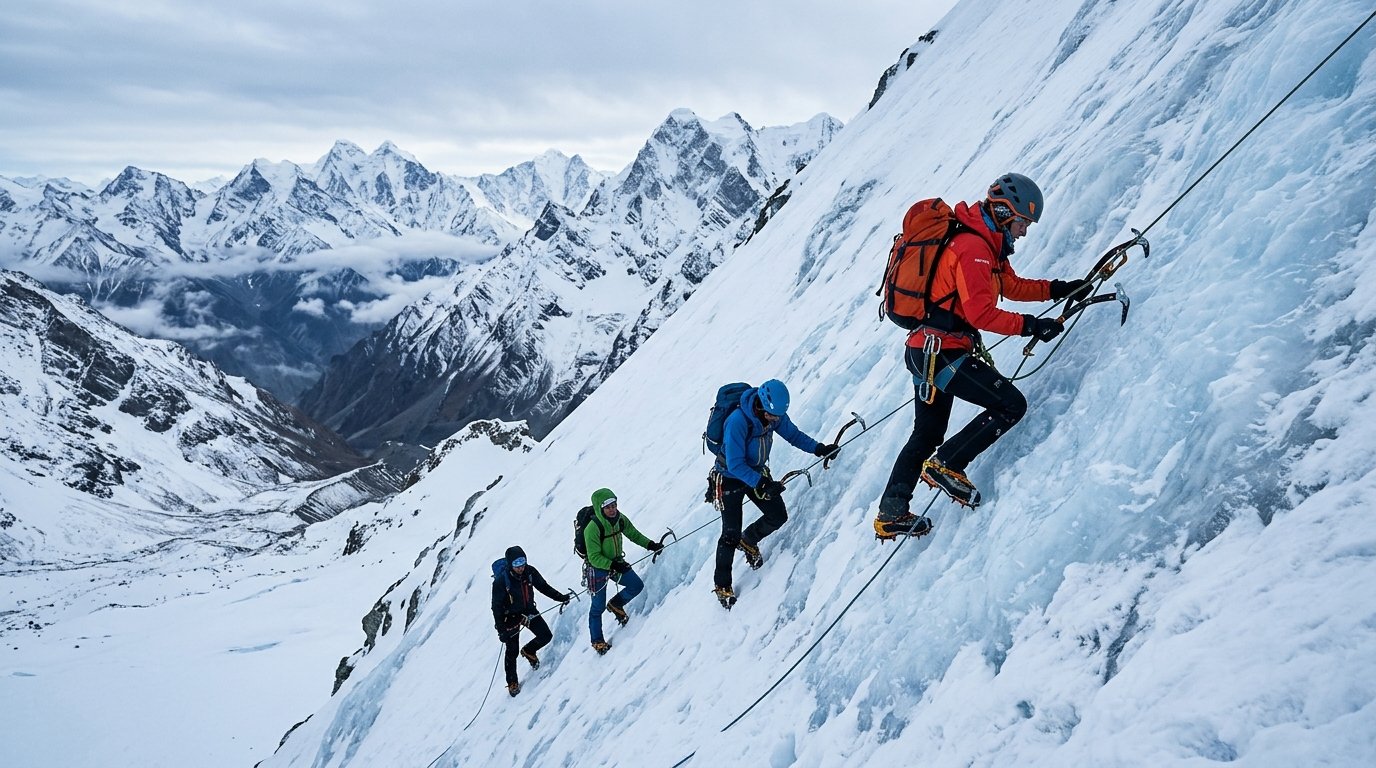 Fixed line climbing on CCKN